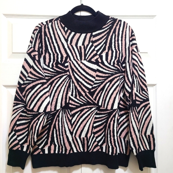 Anne Klein Sweaters - Anne Klein Sweater Womens Large mock neck Pullover pink black white Geometric L‎